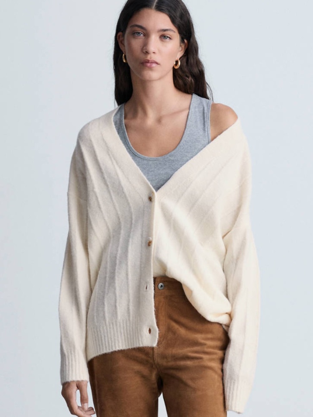 NWT Mango Cream BUTTONED LONG CARDIGAN